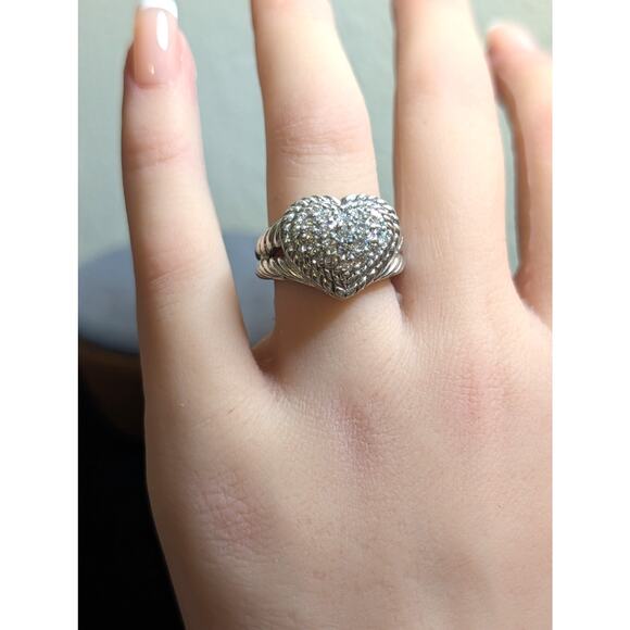Judith Ripka Classic Diamonique 925 Sterling Silver Cluster Heart Ring Sz 5.75 - Picture 4 of 15